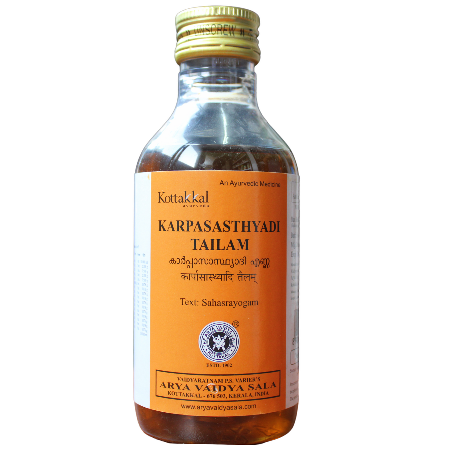 shop kottakkal karpasasthyadi thailam 200ml at price 145.00 from kottakkal online - ayush care