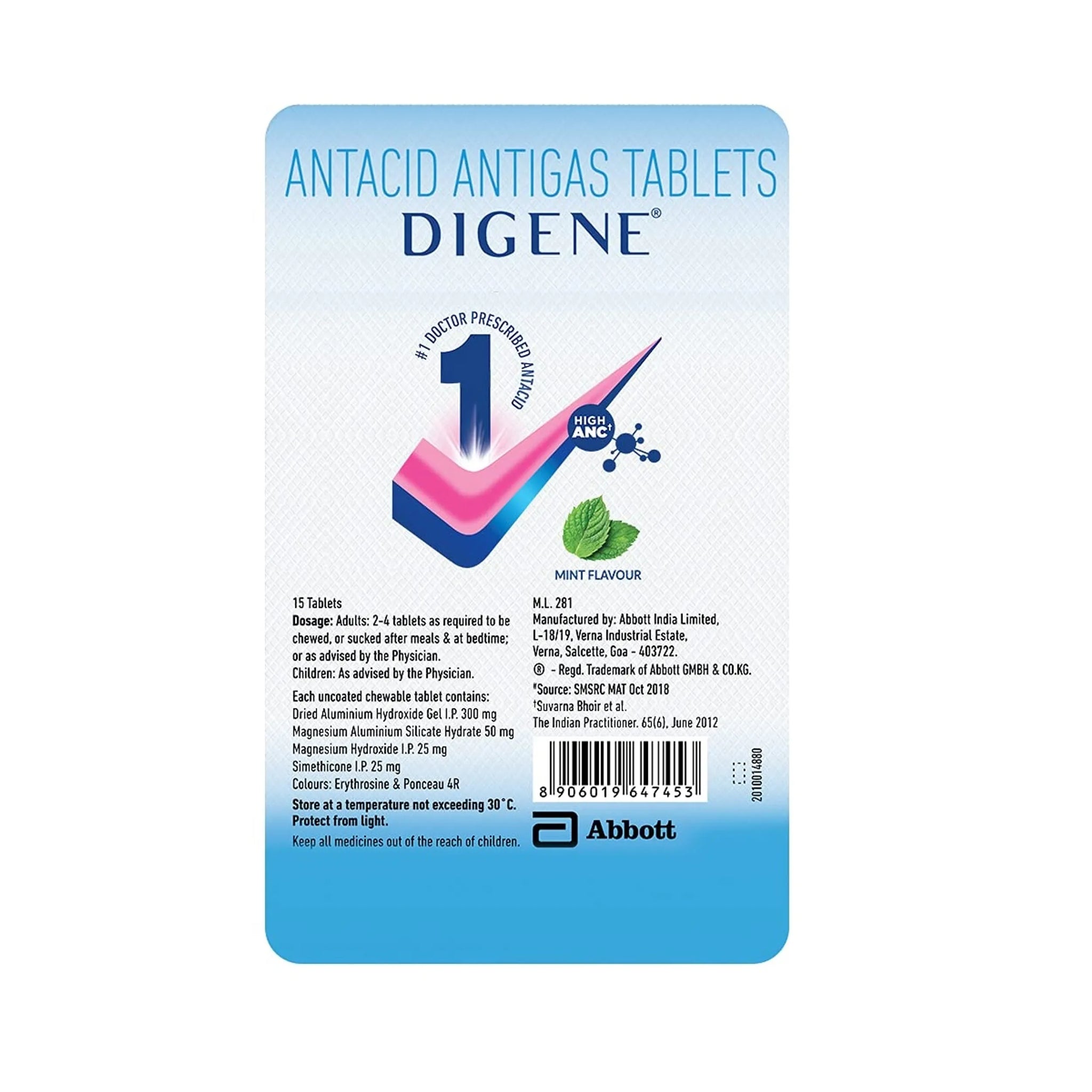 Digene Tablets Mint Flavour - 15 Tablets