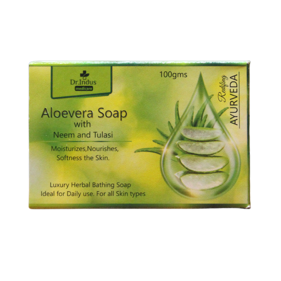 Shop Dr.Indus Aloevera Soap with Neem and Tulsi - 100gm at price 54.00 from Dr.Indus Online - Ayush Care
