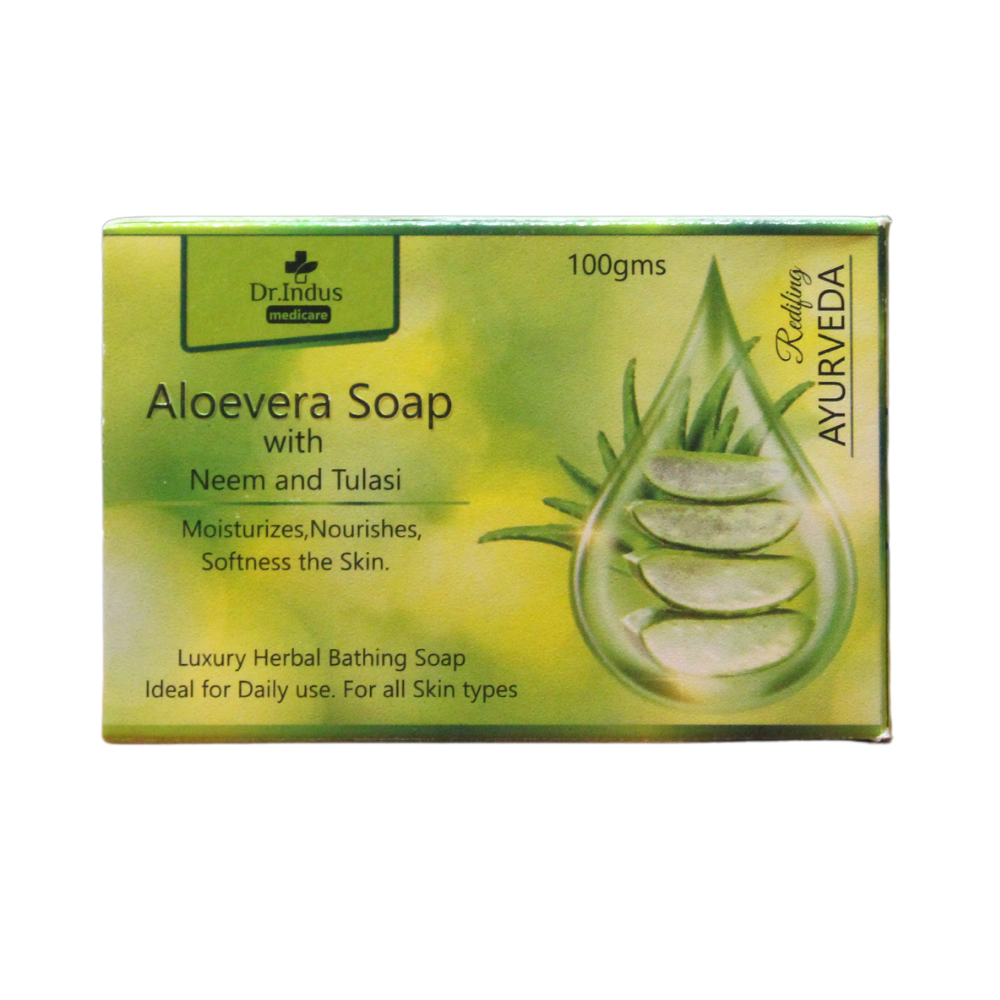 shop dr.indus aloevera soap with neem and tulsi - 100gm at price 54.00 from dr.indus online - ayush care