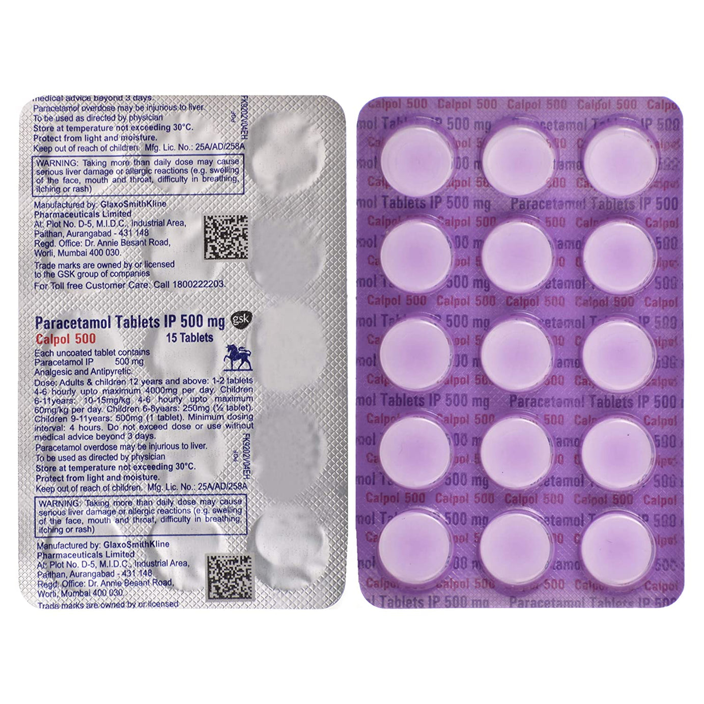 Shop Calpol 500  - Paracetamol Tablets IP 500mg - 15Tablets at price 15.04 from GSK Online - Ayush Care