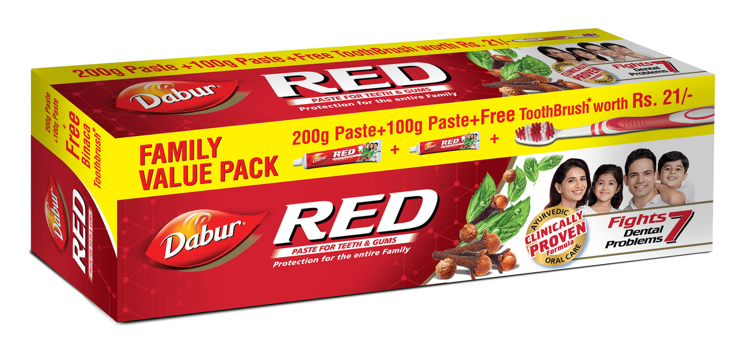 shop dabur red toothpaste family pack - 200gm + 100gm at price 160.00 from dabur online - ayush care