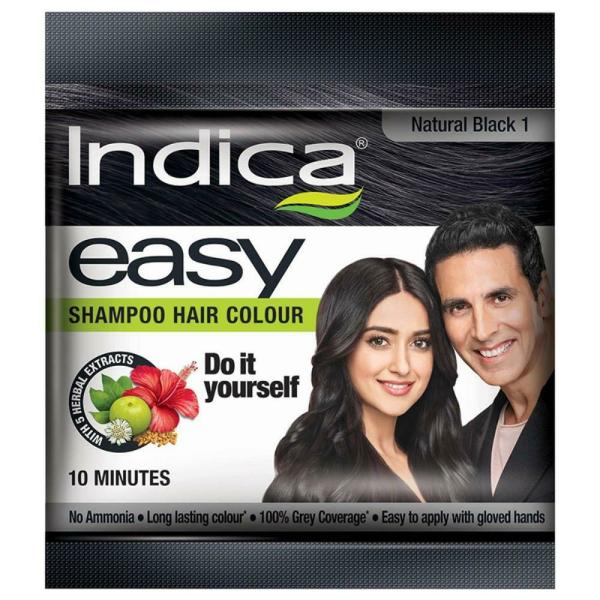 shop indica easy shampoo hair colour natural black, 25ml at price 40.00 from indica easy online - ayush care