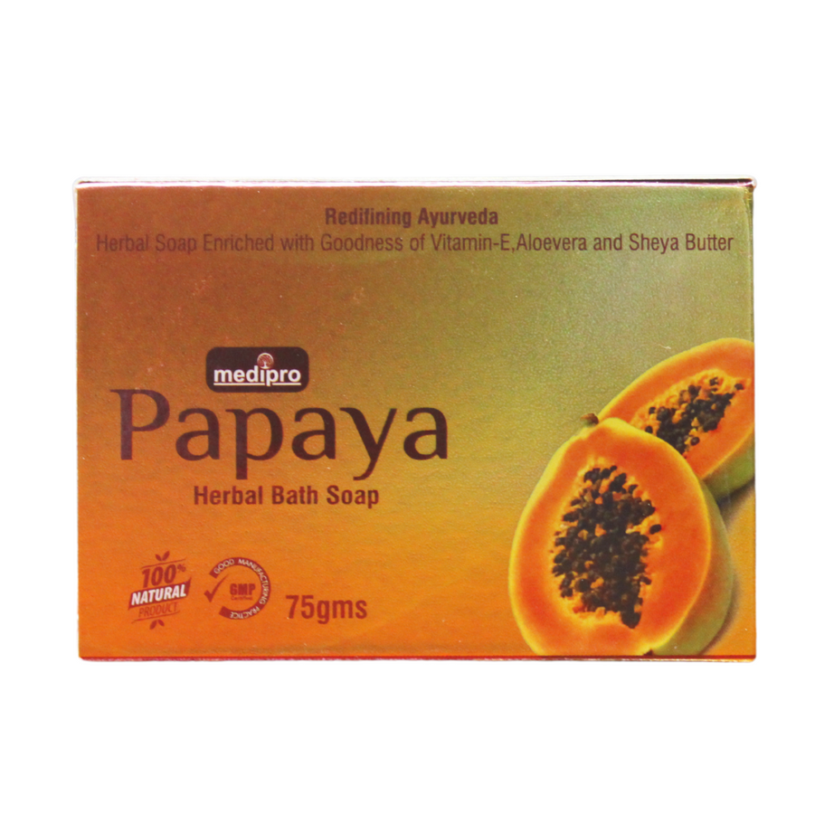 Shop Medipro Papaya Herbal Soap 75gm at price 72.00 from Medipro Online - Ayush Care