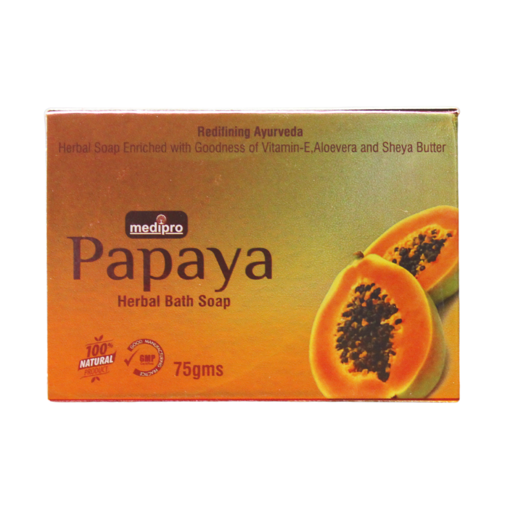 shop medipro papaya herbal soap 75gm at price 72.00 from medipro online - ayush care