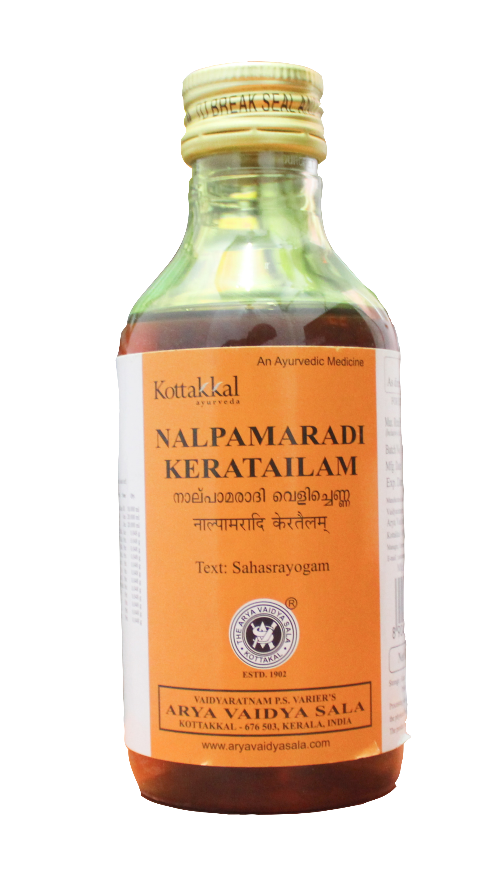 Shop Nalpamaradi kera thailam 200ml at price 150.00 from Kottakkal Online - Ayush Care