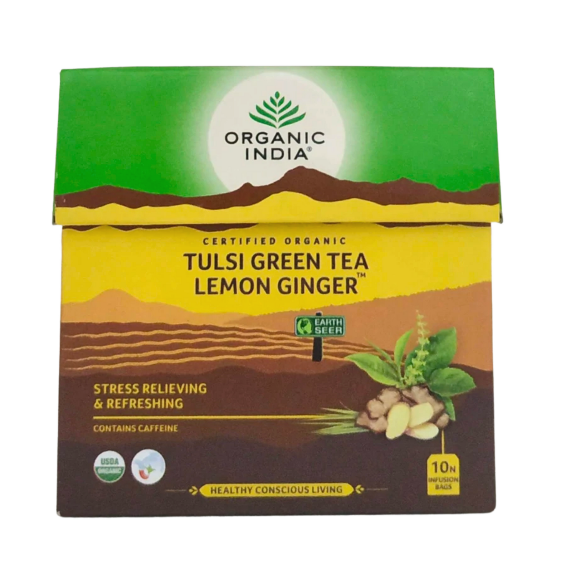 Shop Tulsi Green Tea - Lemon Ginger - 10 Sachets at price 82.00 from Organic India Online - Ayush Care