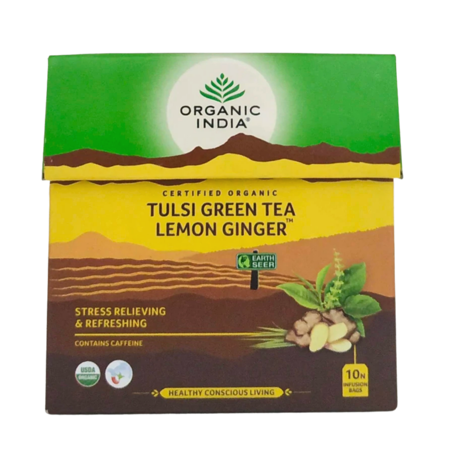 shop tulsi green tea - lemon ginger - 10 sachets at price 82.00 from organic india online - ayush care