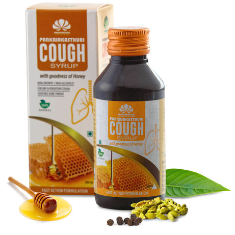 Shop Pankajakasthuri Honey Cough Syrup 100ml at price 65.00 from Pankajakasthuri Online - Ayush Care