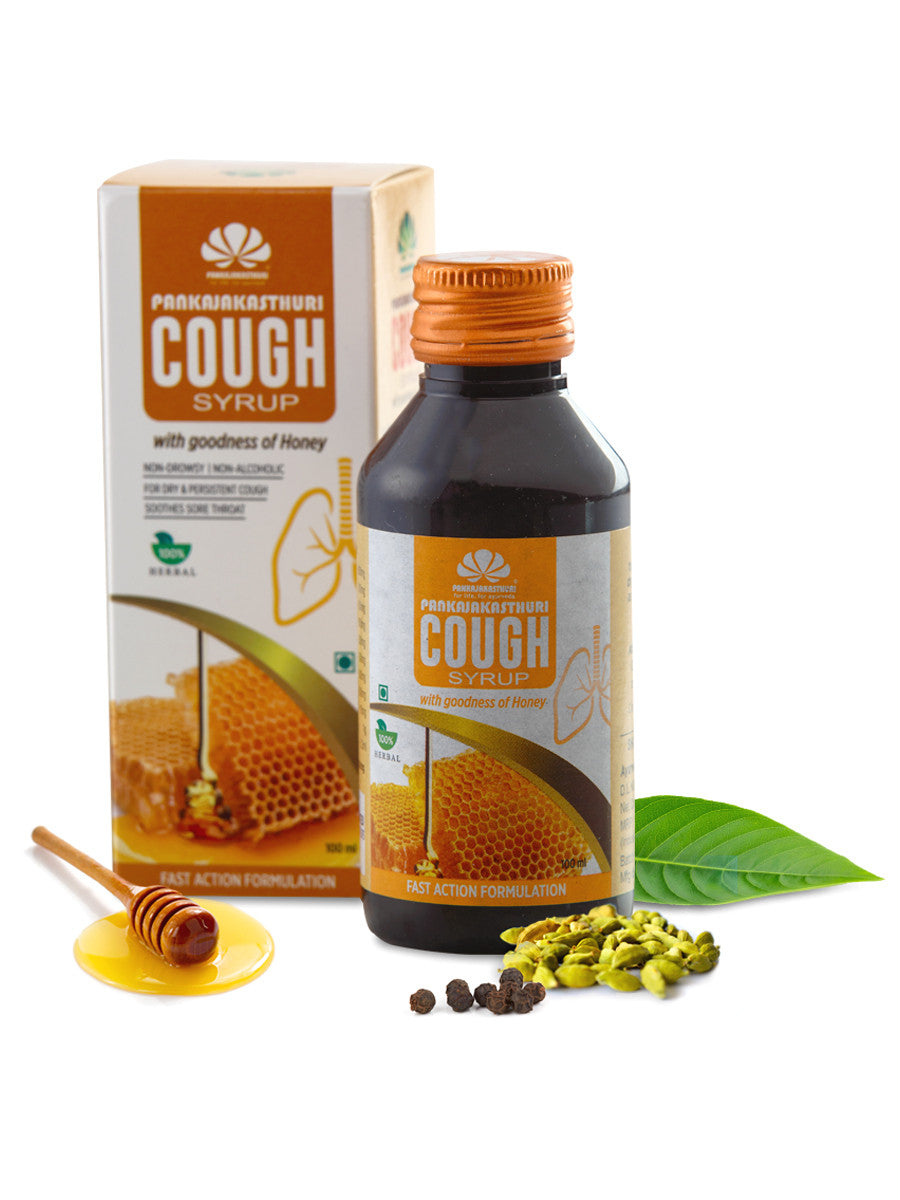 shop pankajakasthuri honey cough syrup 100ml at price 65.00 from pankajakasthuri online - ayush care